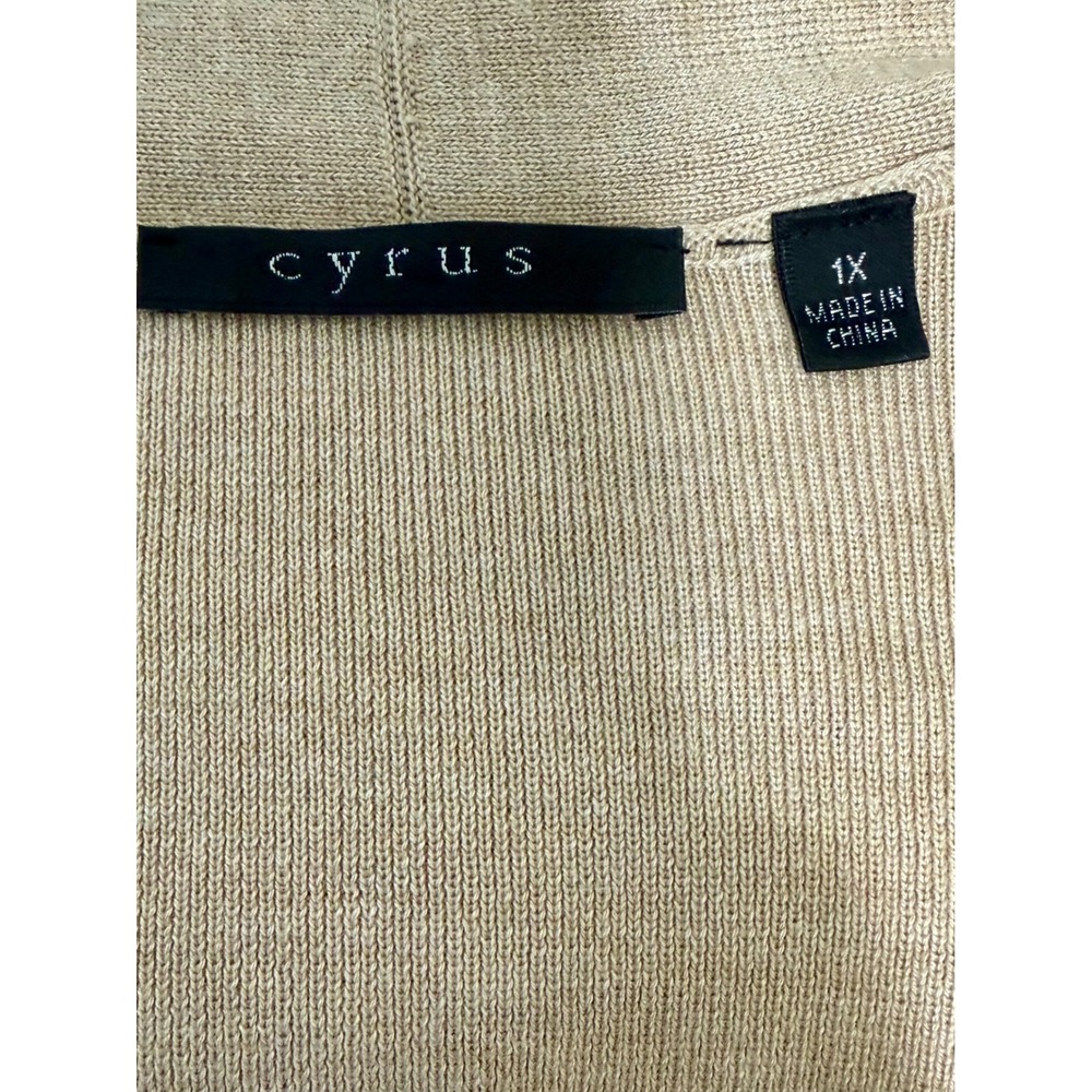Cyrus Womens 1X Chic Tan Black Colorblock Open Front Longline Cardigan Sweater - Picture 2 of 10